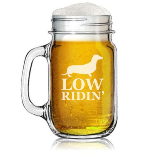 16oz Mason Jar Glass Mug w/Handle Low Ridin' Dachshund