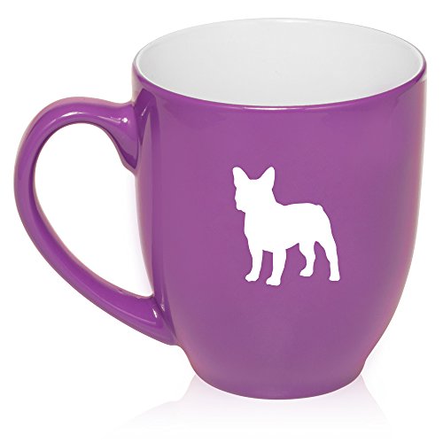 16 oz Large Bistro Mug Ceramic Coffee Tea Glass Cup French Bulldog (Purple)