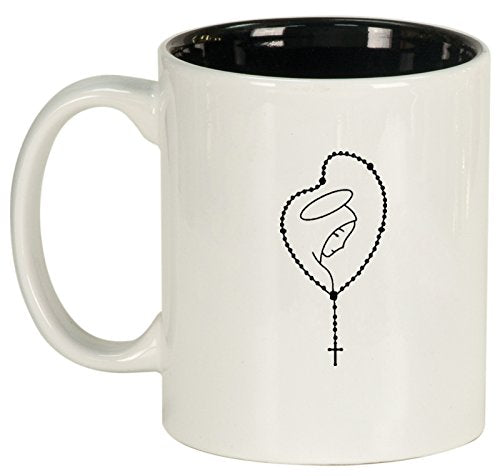 Ceramic Coffee Tea Mug Rosary Mary (White)