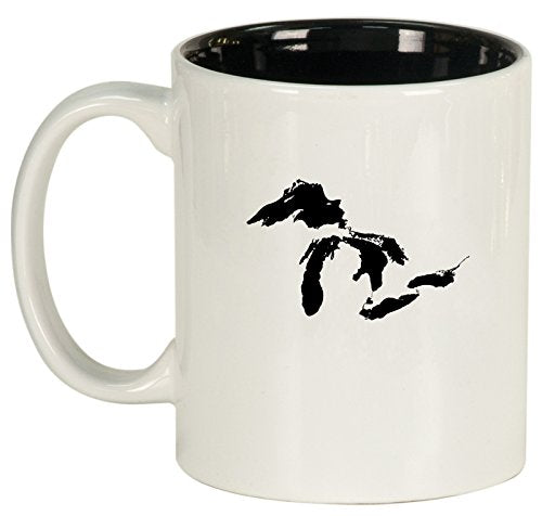 Ceramic Coffee Tea Mug Cup Great Lakes Michigan (White)