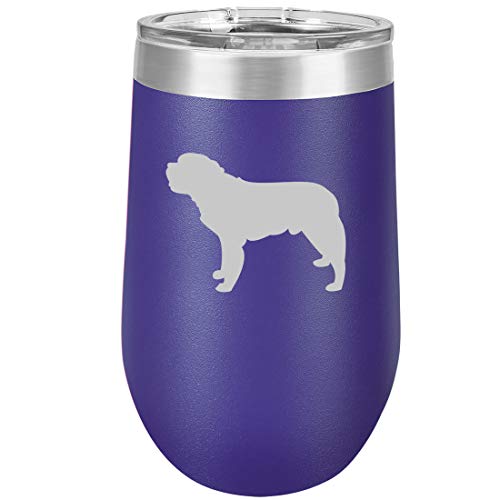 16 oz Double Wall Vacuum Insulated Stainless Steel Stemless Wine Tumbler Glass Coffee Travel Mug With Lid Saint Bernard (Purple)