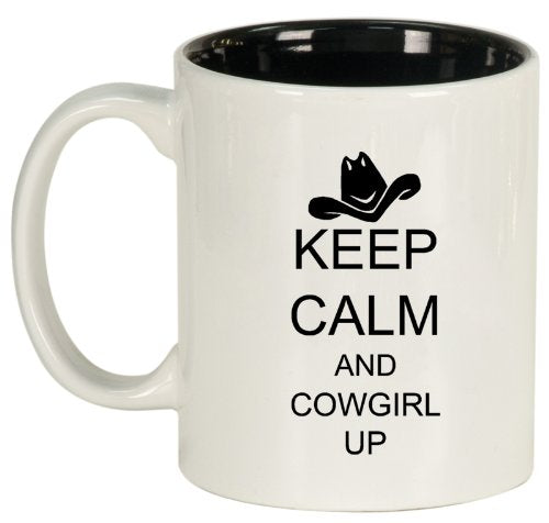 Keep Calm and Cowgirl Up with Hat Ceramic Coffee Tea Mug Cup White Black