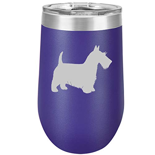 16 oz Double Wall Vacuum Insulated Stainless Steel Stemless Wine Tumbler Glass Coffee Travel Mug With Lid Scottie Scottish Terrier (Purple)