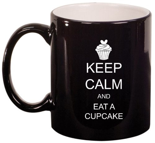 Black Ceramic Coffee Tea Mug Keep Calm and Eat a Cupcake