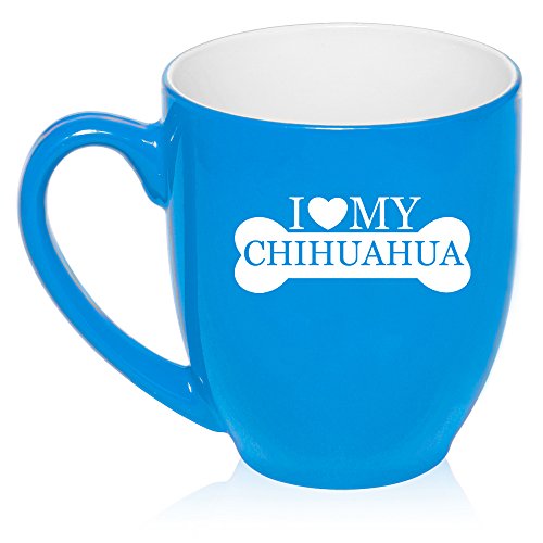 16 oz Large Bistro Mug Ceramic Coffee Tea Glass Cup I Love My Chihuahua (Light Blue)