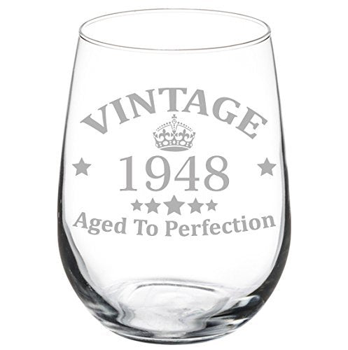 Wine Glass Goblet Vintage Aged To Perfection 1948 70th Birthday (Stemless)