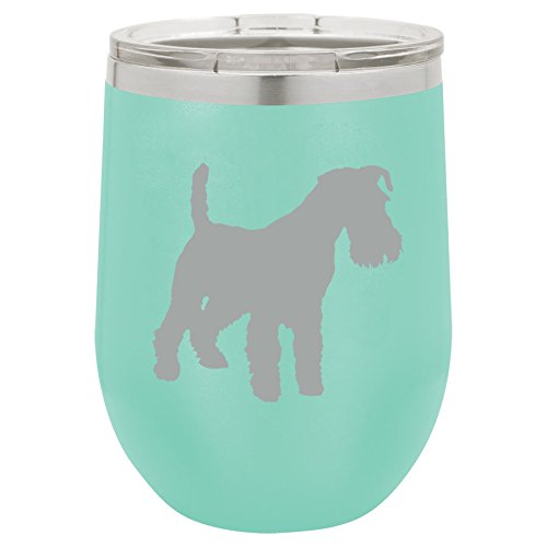 12 oz Double Wall Vacuum Insulated Stainless Steel Stemless Wine Tumbler Glass Coffee Travel Mug With Lid Miniature Schnauzer (Teal)