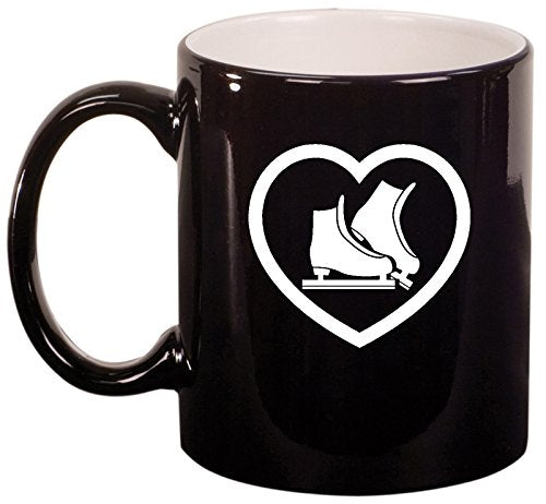 Ceramic Coffee Tea Mug Cup Heart Ice Skates (Black)