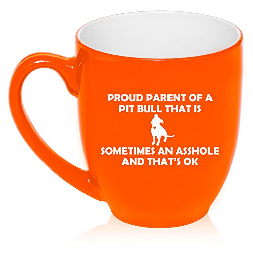 16 oz Large Bistro Mug Ceramic Coffee Tea Glass Cup Proud Parent Pit Bull (Orange)