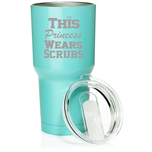 30 oz. Tumbler Stainless Steel Vacuum Insulated Travel Mug This Princess Wears Scrubs Nurse (Light Blue)