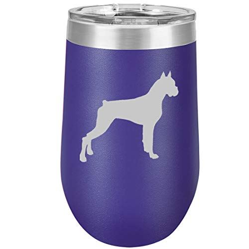 16 oz Double Wall Vacuum Insulated Stainless Steel Stemless Wine Tumbler Glass Coffee Travel Mug With Lid Boxer Dog (Purple)