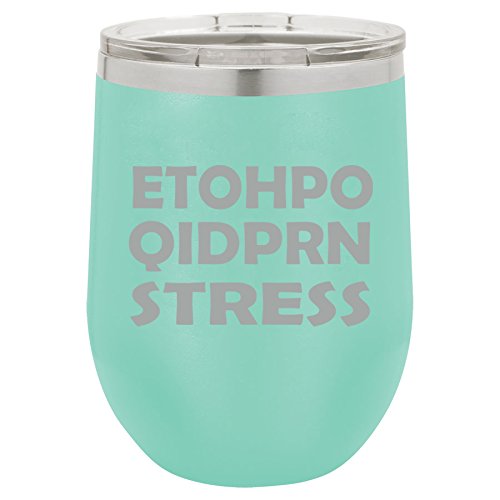 12 oz Double Wall Vacuum Insulated Stainless Steel Stemless Wine Tumbler Glass Coffee Travel Mug With Lid ETOHPO QIDPRN Stress Nurse (Teal)