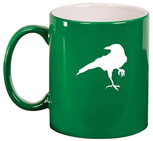 Ceramic Coffee Tea Mug Cup Crow Raven Blackbird (Green)