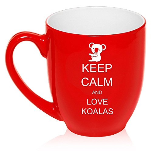 16 oz Large Bistro Mug Ceramic Coffee Tea Glass Cup Keep Calm and Love Koalas (Red)