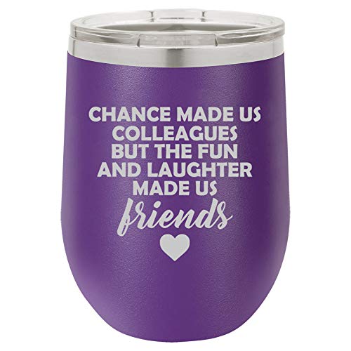 12 oz Double Wall Vacuum Insulated Stainless Steel Stemless Wine Tumbler Glass Coffee Travel Mug With Lid Coworker Colleague Friend Gift (Purple)