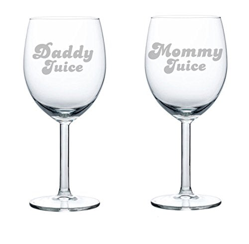 Set of 2 Wine Glasses Funny Parents Mommy Daddy Juice (10 oz)