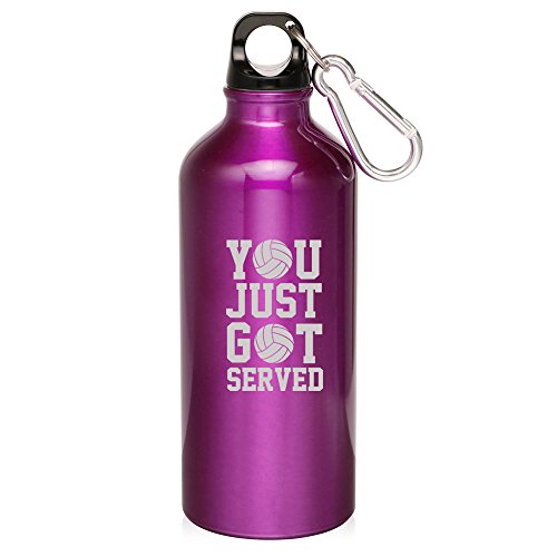 20oz Aluminum Sports Water Bottle Caribiner Clip You Just Got Served Volleyball (Purple)