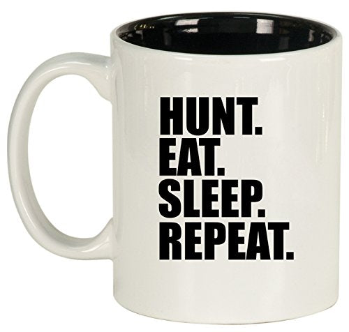 Ceramic Coffee Tea Mug Hunt Eat Sleep Repeat Hunting (White)
