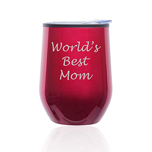Stemless Wine Tumbler Coffee Travel Mug Glass With Lid World's Best Mom (Fuchsia)