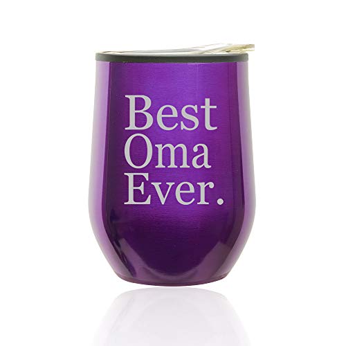 Stemless Wine Tumbler Coffee Travel Mug Glass With Lid Best Oma Ever Grandma Grandmother (Royal Purple)