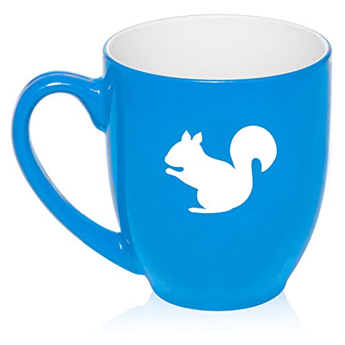 16 oz Large Bistro Mug Ceramic Coffee Tea Glass Cup Squirrel (Light Blue)
