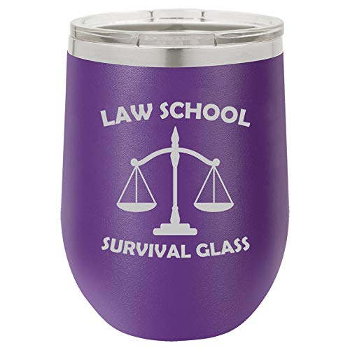 12 oz Double Wall Vacuum Insulated Stainless Steel Stemless Wine Tumbler Glass Coffee Travel Mug With Lid Law School Survival Glass Lawyer Paralegal Funny (Purple)