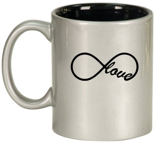 Infinity Infinite Love Ceramic Coffee Tea Mug Cup Silver Black