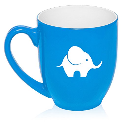 16 oz Light Blue Large Bistro Mug Ceramic Coffee Tea Glass Cup Baby Elephant