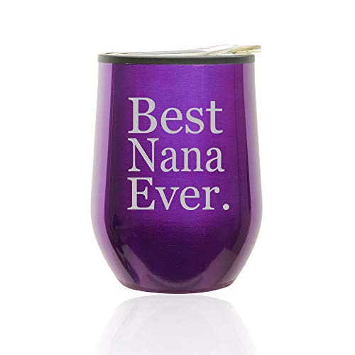 Stemless Wine Tumbler Coffee Travel Mug Glass With Lid Best Nana Ever Grandma Grandmother (Royal Purple)