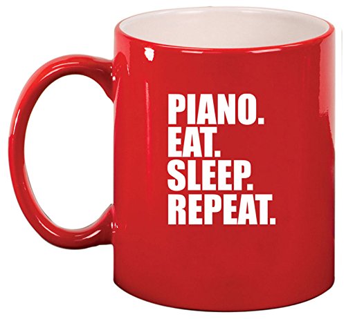 Ceramic Coffee Tea Mug Cup Piano Eat Sleep Repeat (Red)