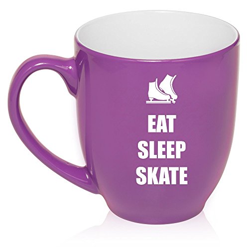 16 oz Large Bistro Mug Ceramic Coffee Tea Glass Cup Eat Sleep Skate (Purple)