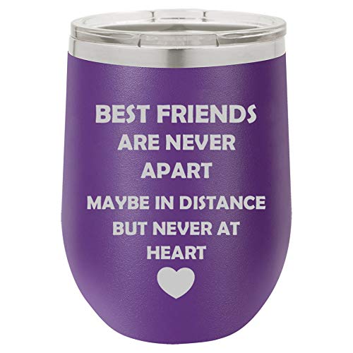 12 oz Double Wall Vacuum Insulated Stainless Steel Stemless Wine Tumbler Glass Coffee Travel Mug With Lid Best Friends Long Distance Love (Purple)