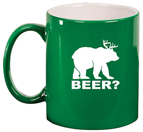 Ceramic Coffee Tea Mug Cup Deer + Bear = Beer Funny (Green)