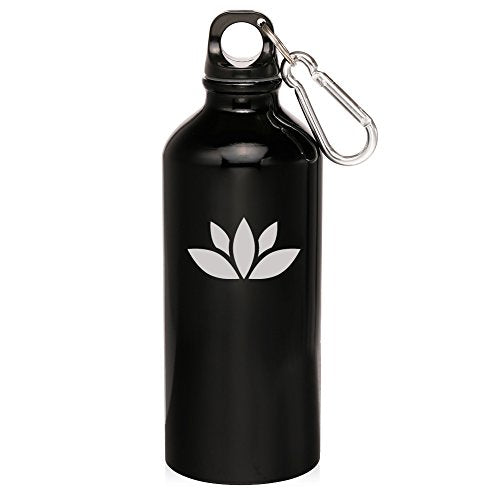 20oz Aluminum Sports Water Bottle Caribiner Clip Yoga Lotus Icon (Black)