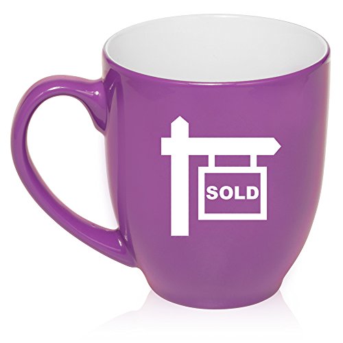 16 oz Large Bistro Mug Ceramic Coffee Tea Glass Cup Real Estate Agent Broker Realtor Sold (Purple)