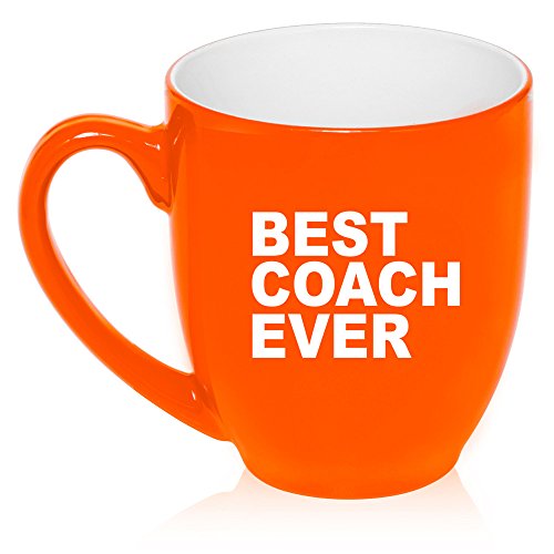 16 oz Large Bistro Mug Ceramic Coffee Tea Glass Cup Best Coach Ever (Orange)