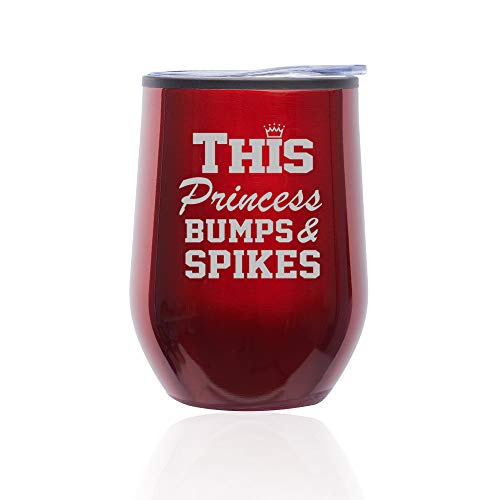 Stemless Wine Tumbler Coffee Travel Mug Glass With Lid This Princess Bumps & Spikes Volleyball (Red)