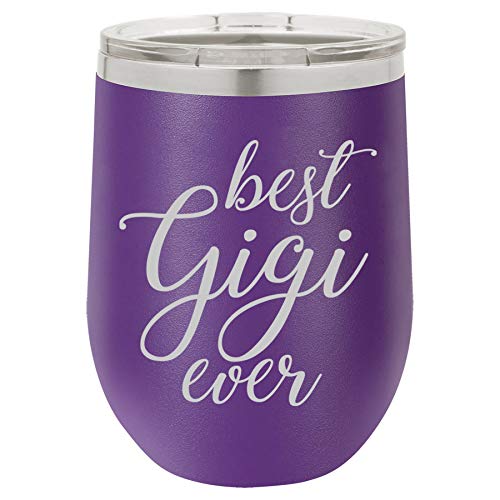 12 oz Double Wall Vacuum Insulated Stainless Steel Stemless Wine Tumbler Glass Coffee Travel Mug With Lid Best Gigi Ever Grandma Grandmother (Purple)