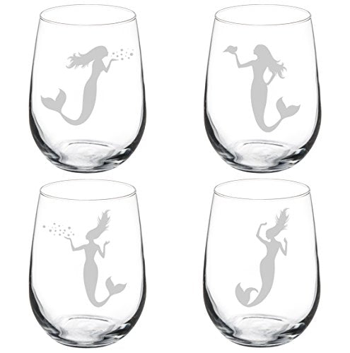 Set of 4 Wine Glass Goblet Mermaids (17 oz Stemless)