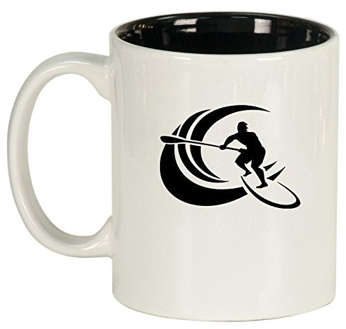 Ceramic Coffee Tea Mug Cup Stand Up Paddle Board Surf (White)