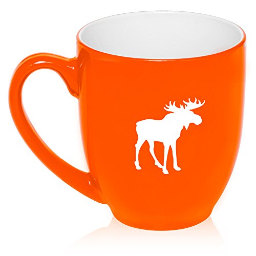 16 oz Large Bistro Mug Ceramic Coffee Tea Glass Cup Moose (Orange)