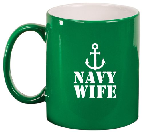 Green Ceramic Coffee Tea Mug Navy Wife Anchor