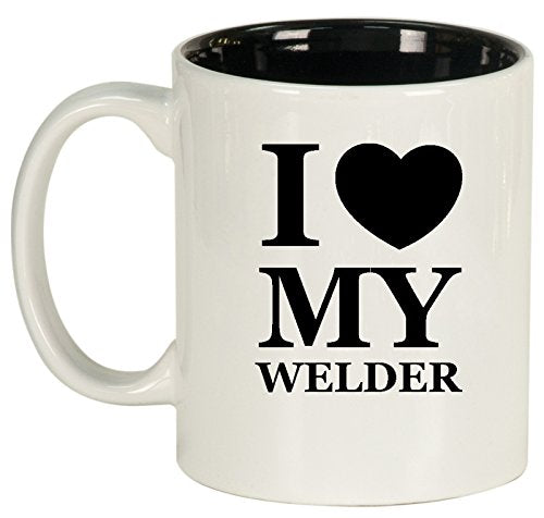 Ceramic Coffee Tea Mug Cup I Heart Love My Welder (White)