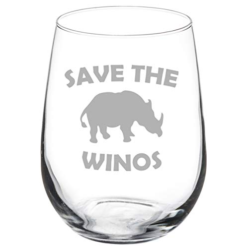 Wine Glass Goblet Save The Winos Rhinoceros Rhino Funny (17 oz Stemless)