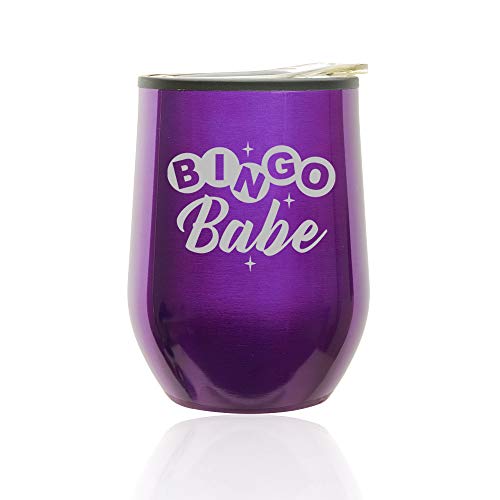 Stemless Wine Tumbler Coffee Travel Mug Glass With Lid Bingo Babe (Royal Purple)