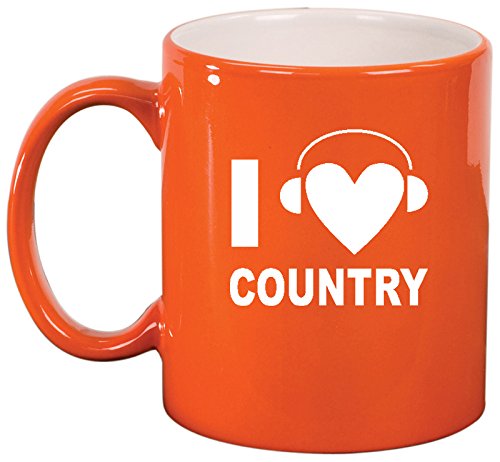 Ceramic Coffee Tea Mug Cup I Heart Love Country Music Headphones (Orange)