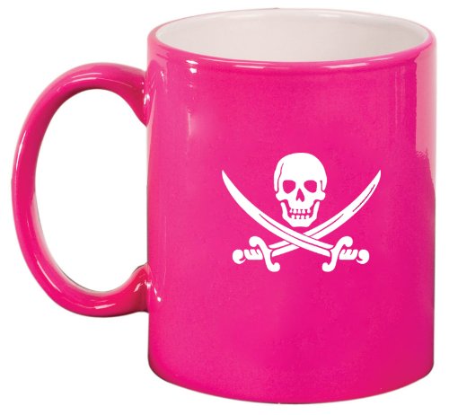 Pink Ceramic Coffee Tea Mug Jolly Roger Pirate