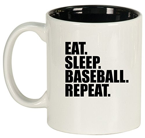 Ceramic Coffee Tea Mug Cup Eat Sleep Baseball Repeat (White)