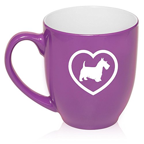 16 oz Large Bistro Mug Ceramic Coffee Tea Glass Cup Scottie Heart Scottish Terrier (Purple)