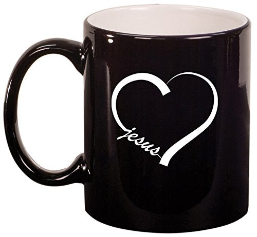 Ceramic Coffee Tea Mug Cup Love Heart Jesus (Black)